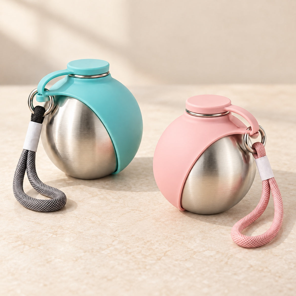 Gourde Nomade 2-en-1 rose et vert menthe avec bol en silicone pliable