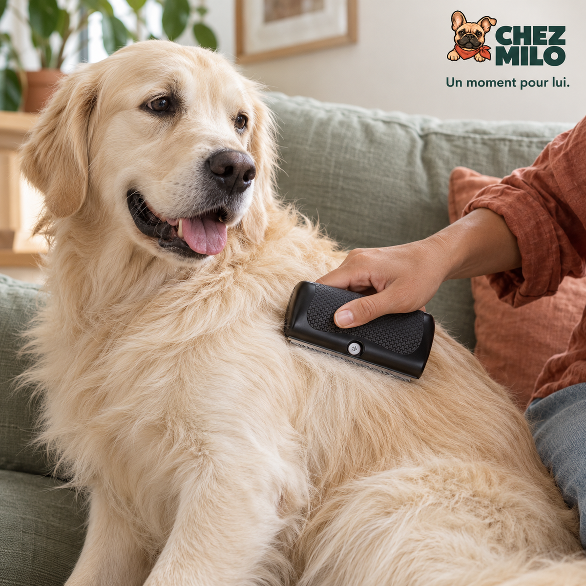 Un moment de brossage avec un golden retriever