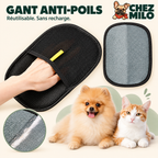Gant anti-poils double face, face texturée noire et face grise, avec un chien et un chat