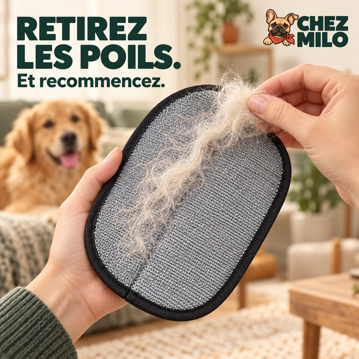 On retire la boule de poils du gant pour le réutiliser