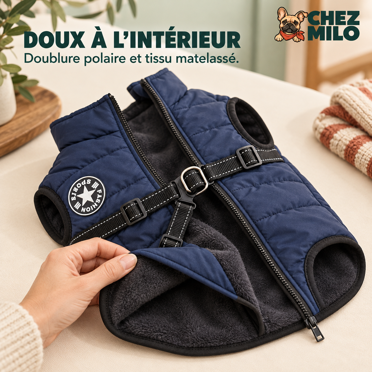 Doublure polaire douce et extérieur matelassé du manteau